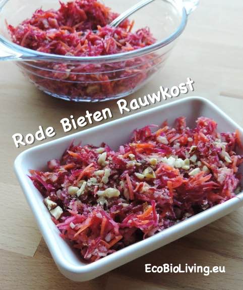 Rode Biet Rauwkost - slaatje met rode bietjes, wortel, appel, noten, vinaigrette