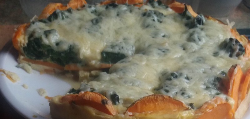 Quiche van zoete aardappel met spinazie - glutenvrije quiche